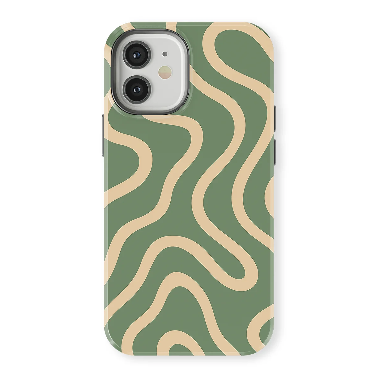 Curvy Lines - Olive Drift - Green/Beige case for iPhone 12 - Image 1