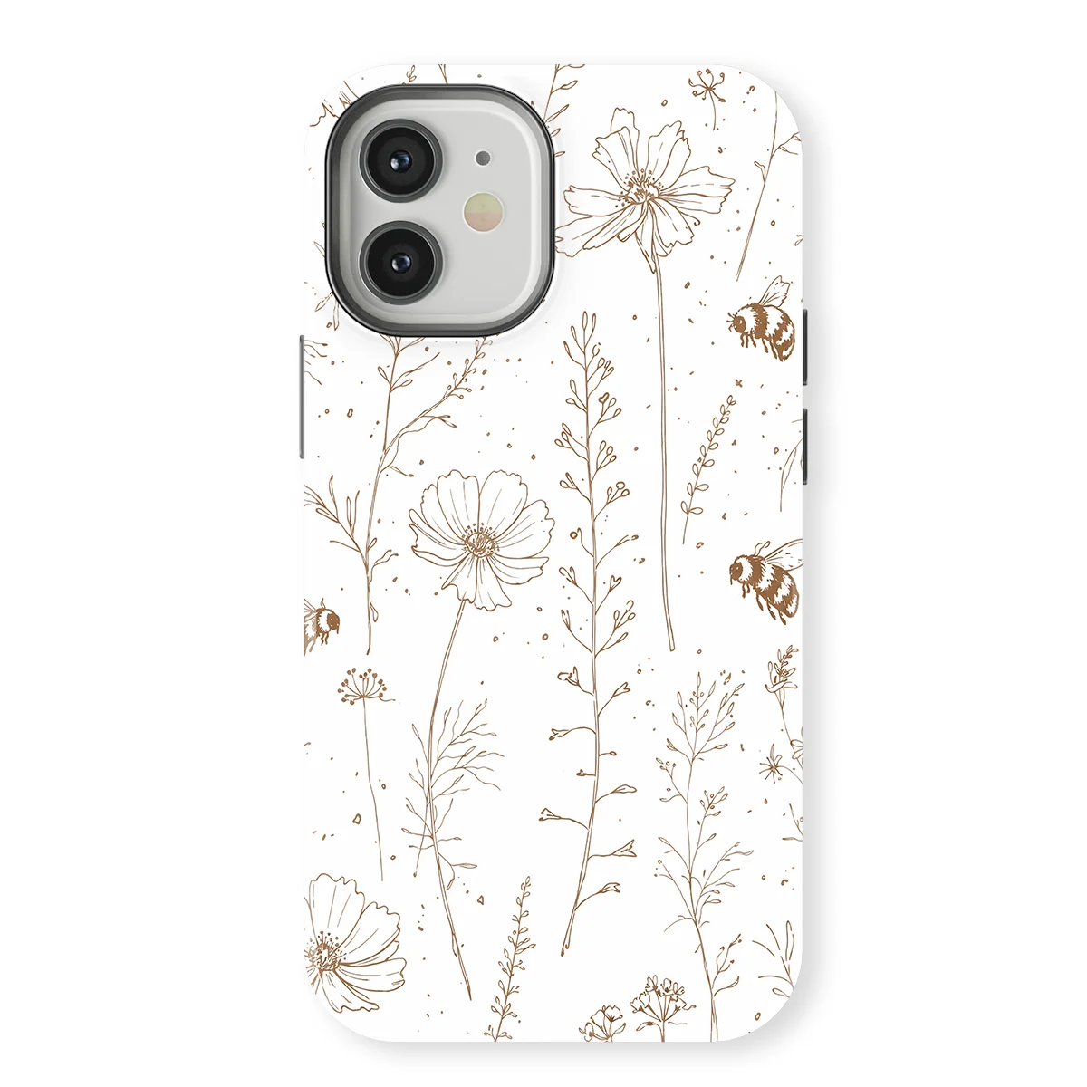 Watercolor Flowers - Meadow Sketch - Brown/White case for iPhone 12 - Image 1
