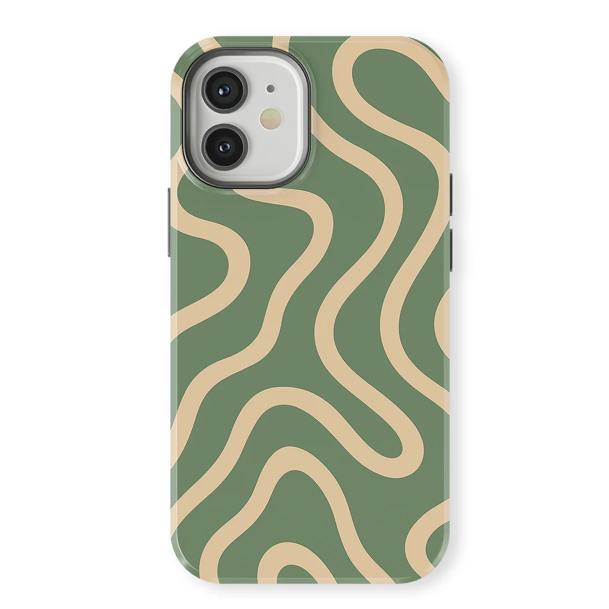 Curvy Lines - Olive Drift - Green/Beige case for iPhone 12 Mini - Image 1