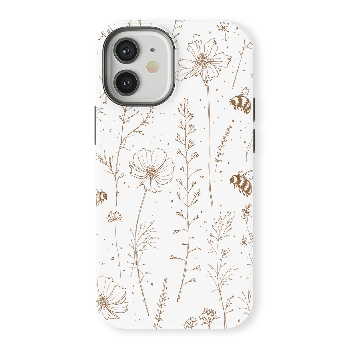 Watercolor Flowers - Meadow Sketch - Brown/White case for iPhone 12 Mini - Image 1