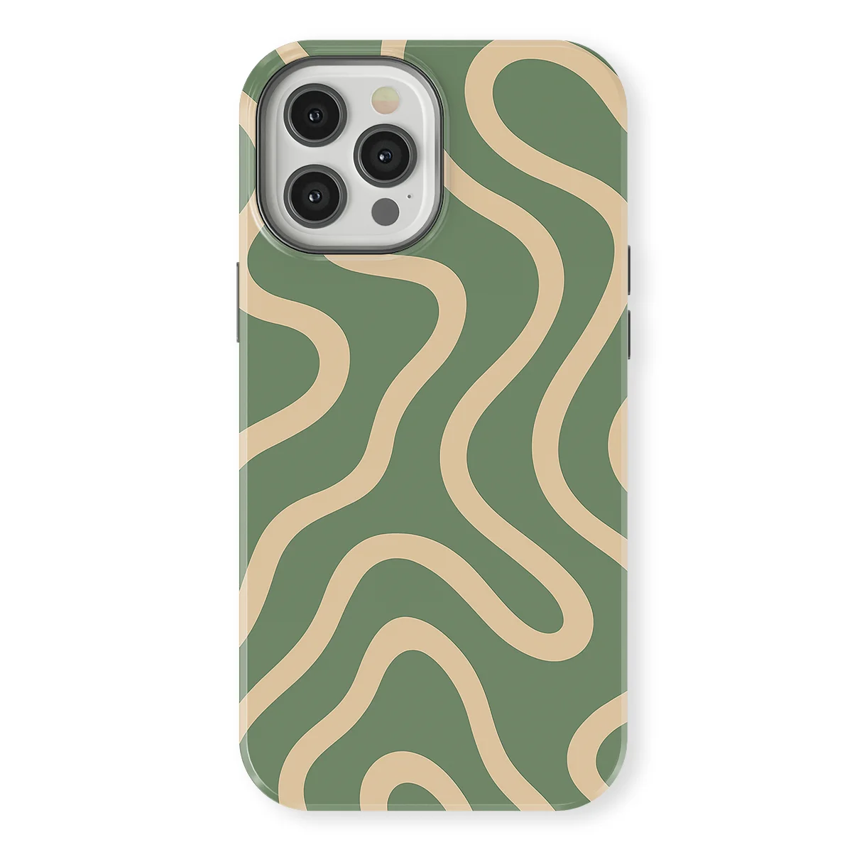 Curvy Lines - Olive Drift - Green/Beige case for iPhone 12 Pro - Image 1