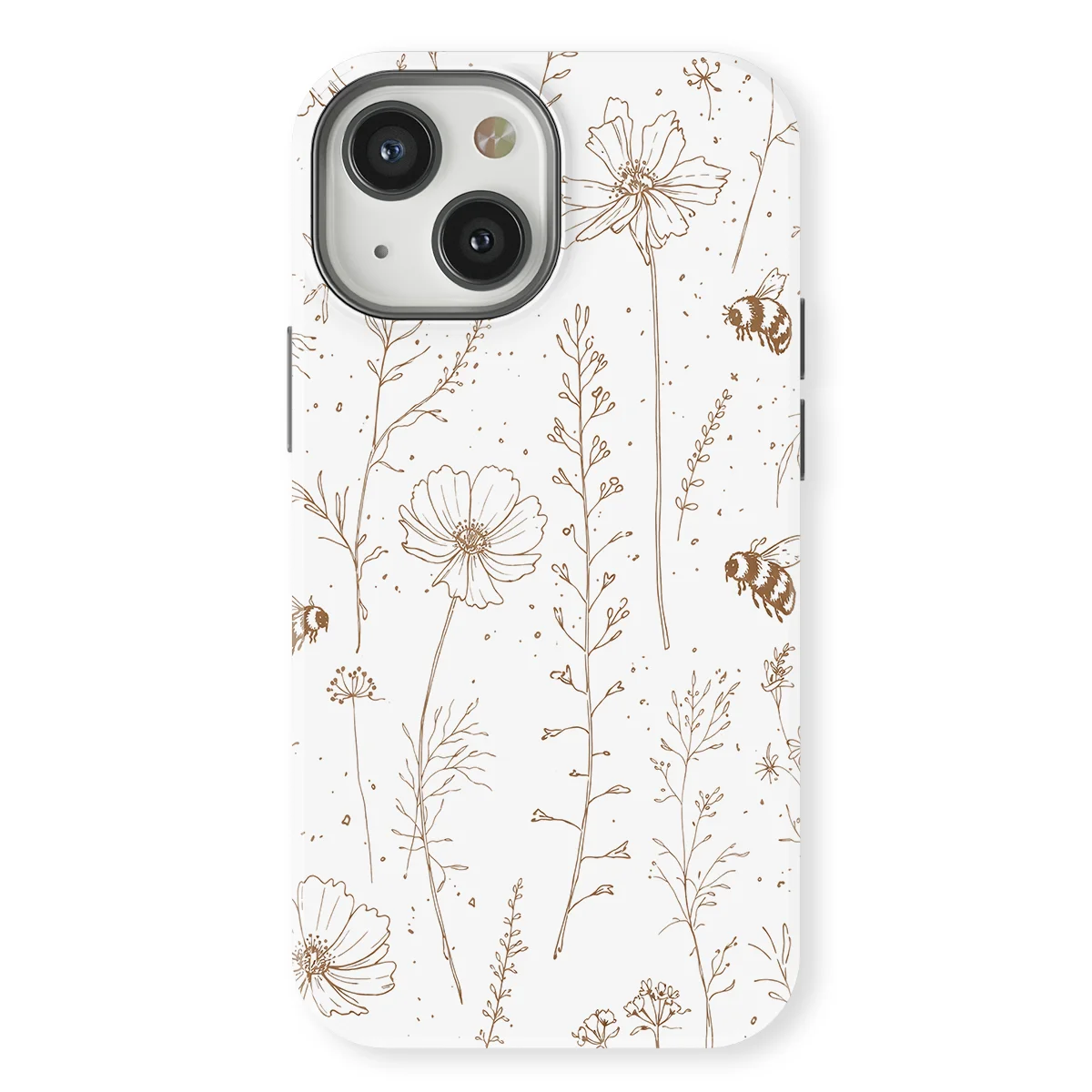 Watercolor Flowers - Meadow Sketch - Brown/White case for iPhone 13 - Image 1