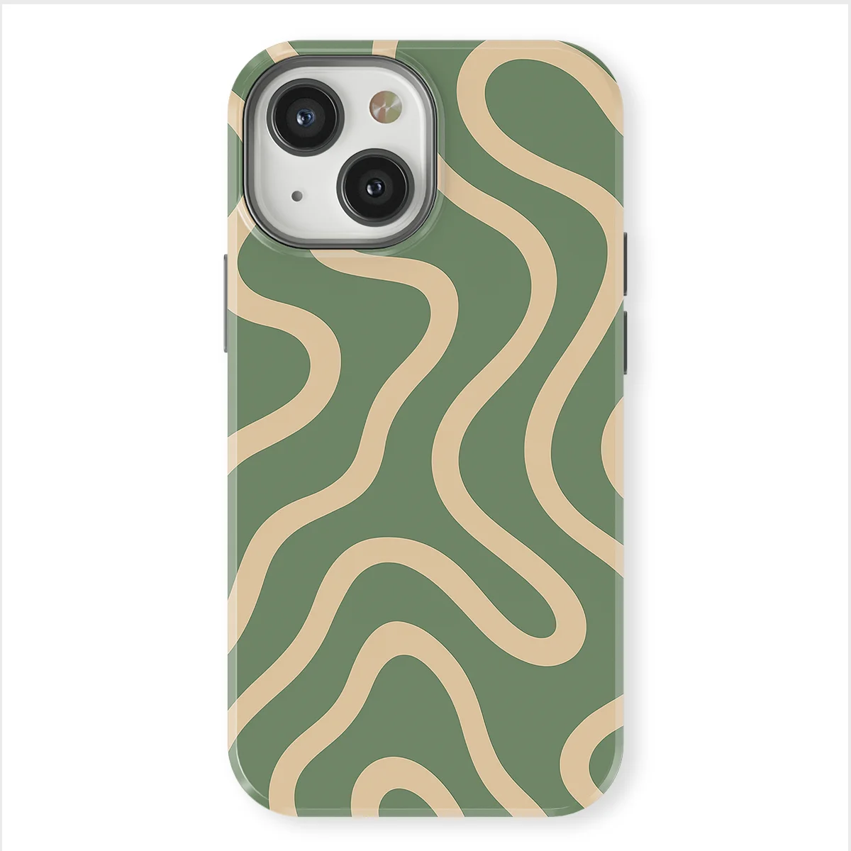 Curvy Lines - Olive Drift - Green/Beige case for iPhone 13 Mini - Image 1