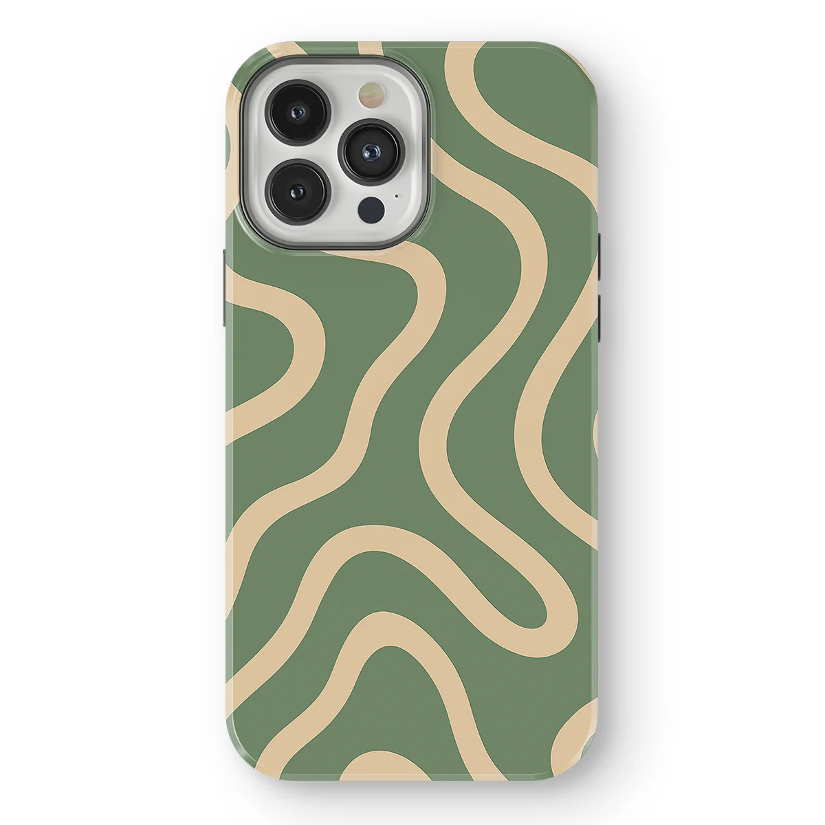 Curvy Lines - Olive Drift - Green/Beige case for iPhone 13 Pro - Image 1