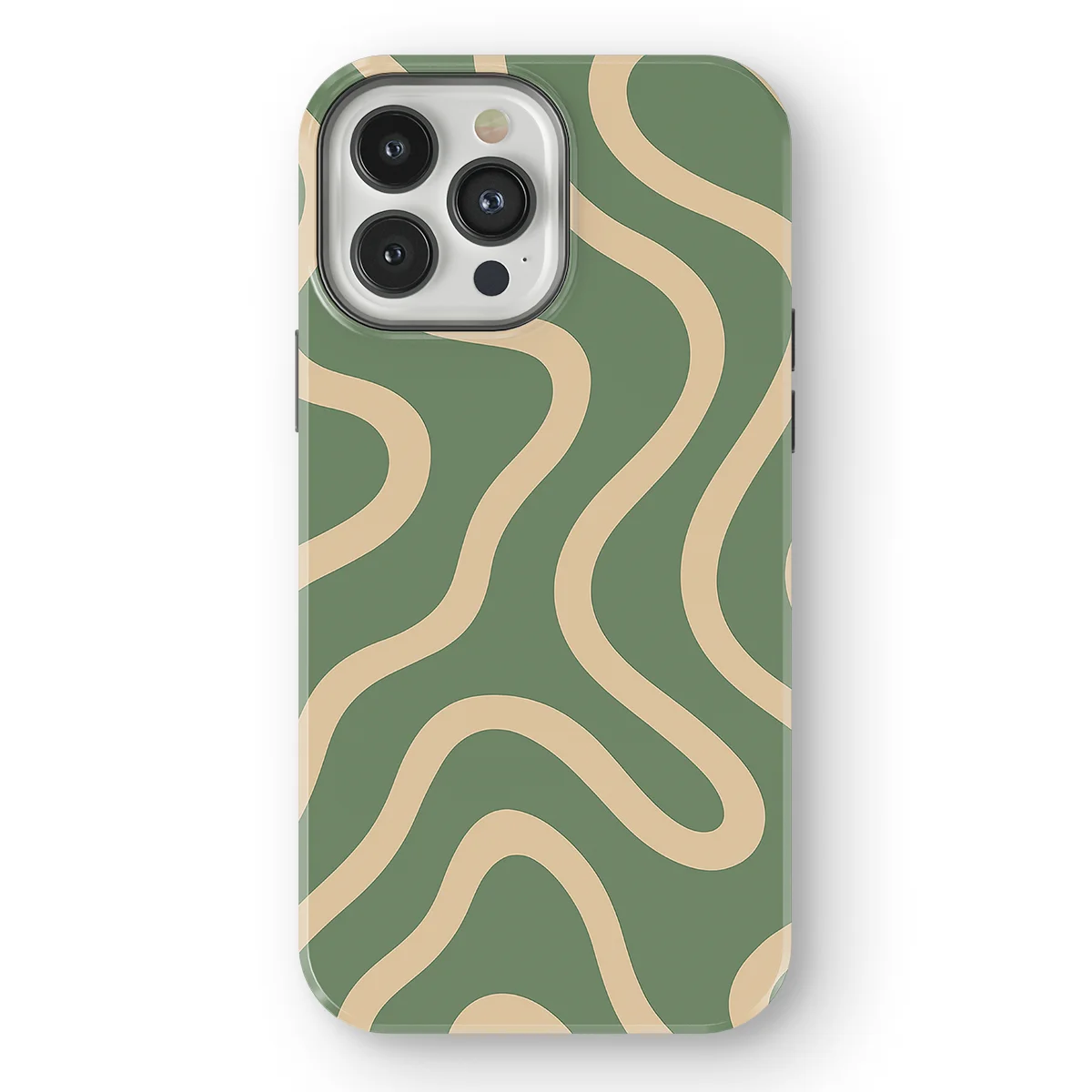 Curvy Lines - Olive Drift - Green/Beige case for iPhone 13 Pro Max - Image 1