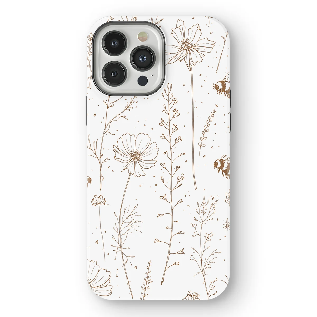 Watercolor Flowers - Meadow Sketch - Brown/White case for iPhone 13 Pro Max - Image 1