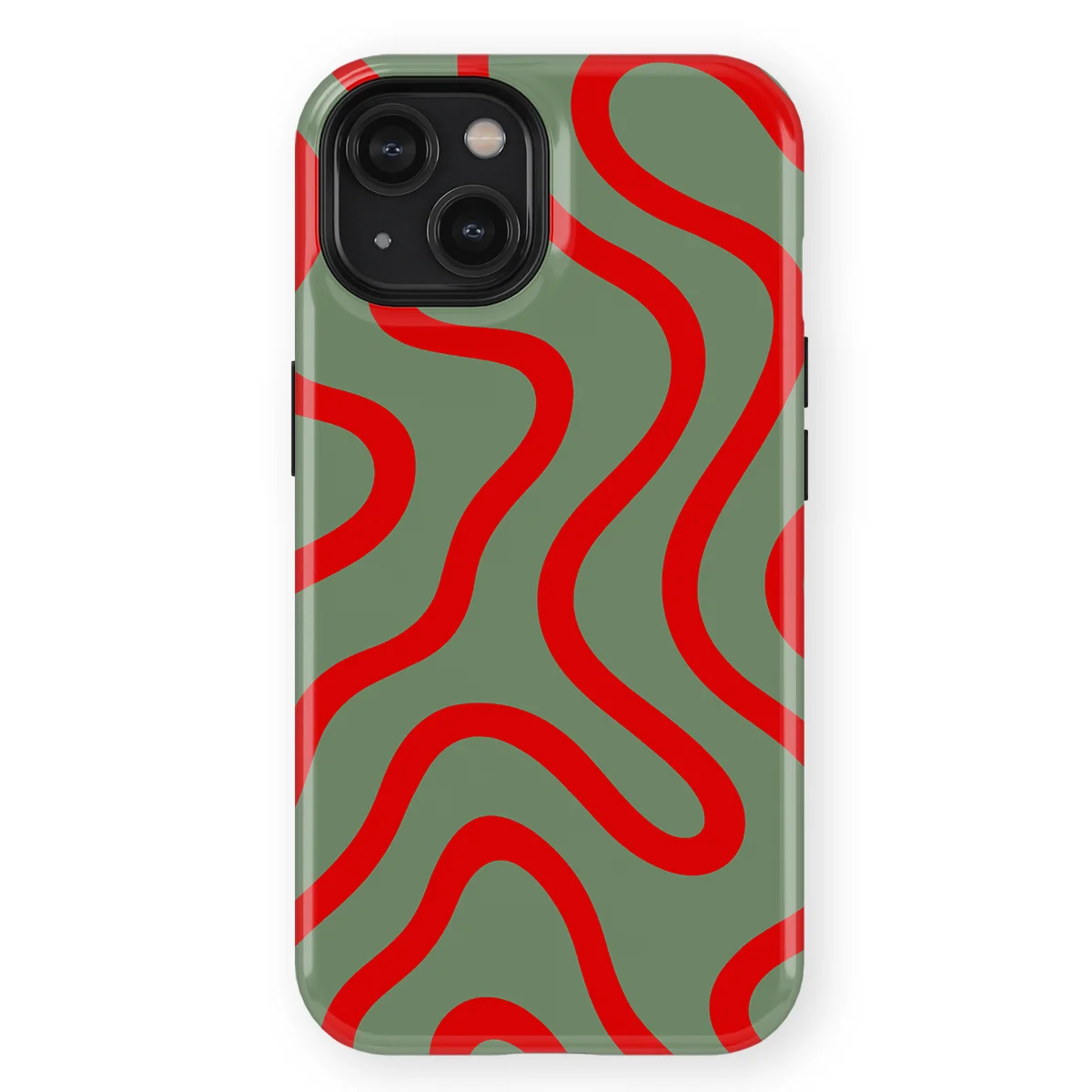 Curvy Lines - Crimson Terrain - Green/Red case for iPhone 14 - Image 1