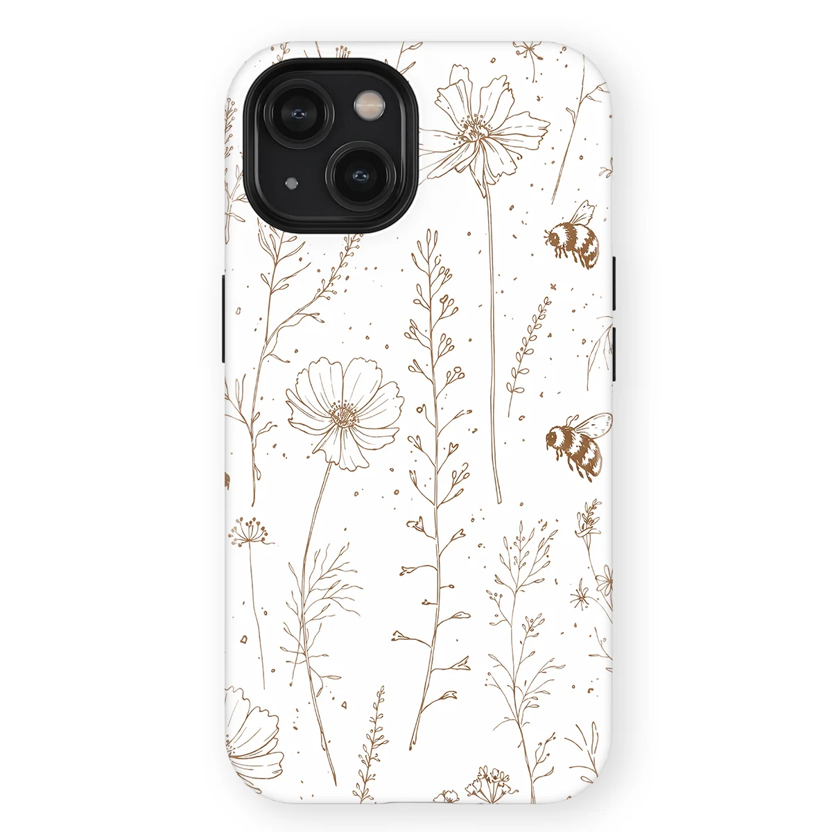 Watercolor Flowers - Meadow Sketch - Brown/White case for iPhone 14 - Image 1