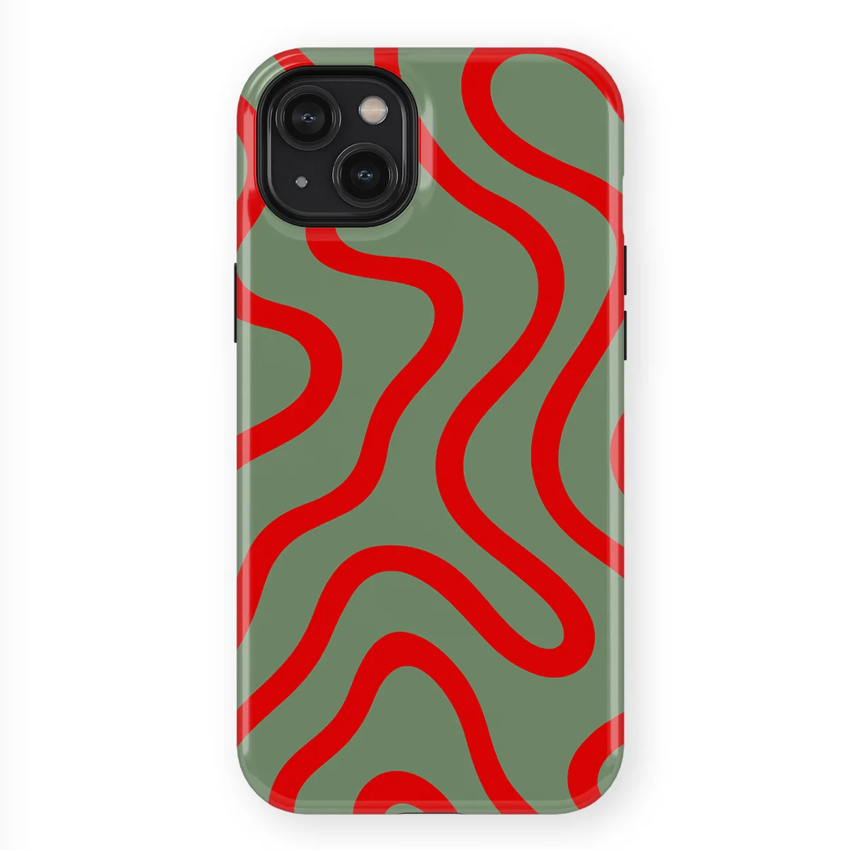 Curvy Lines - Crimson Terrain - Green/Red case for iPhone 14 Plus - Image 1