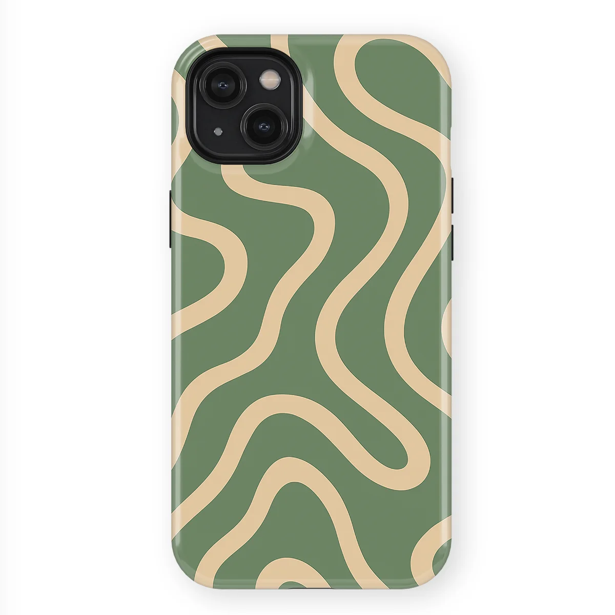 Curvy Lines - Olive Drift - Green/Beige case for iPhone 14 Plus - Image 1