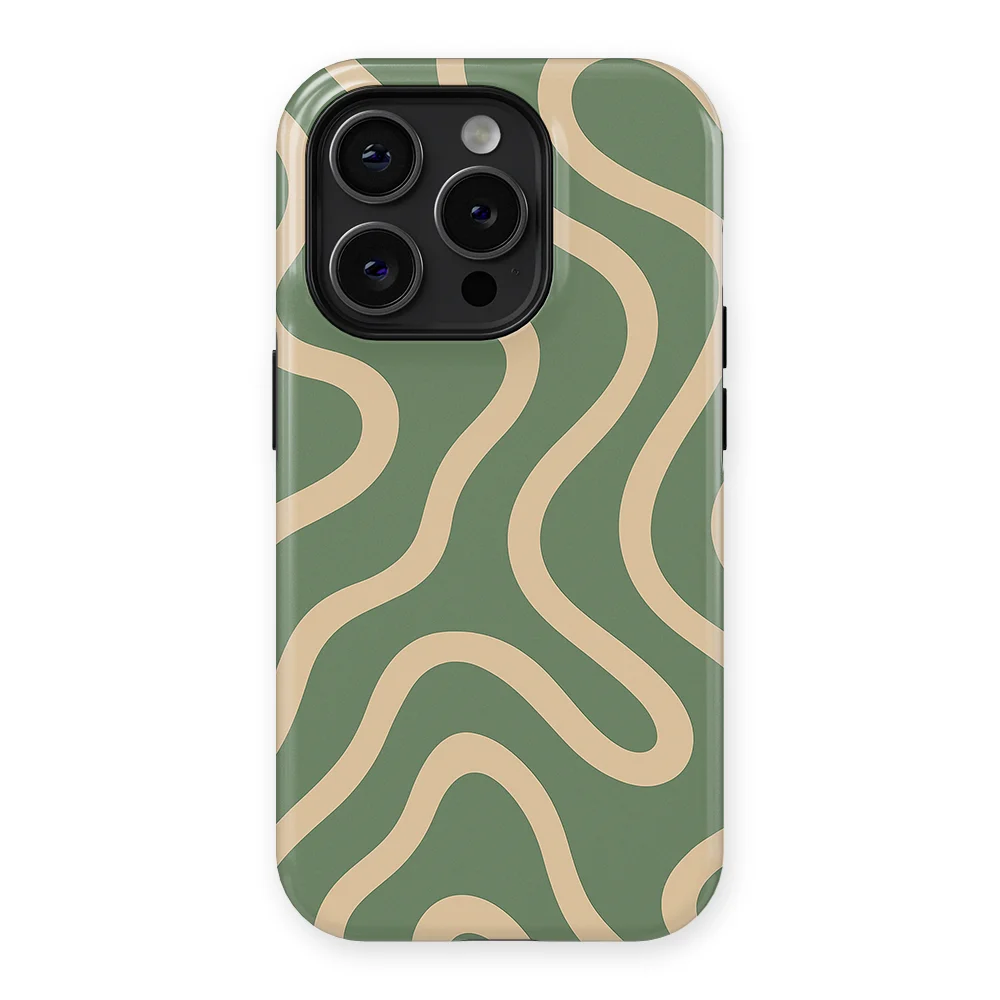 Curvy Lines - Olive Drift - Green/Beige case for iPhone 14 Pro - Image 1