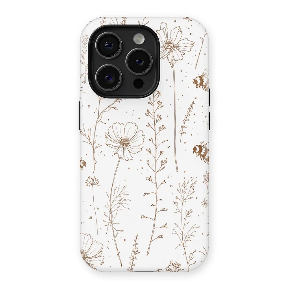 Watercolor Flowers - Meadow Sketch - Brown/White for iPhone 14 Pro