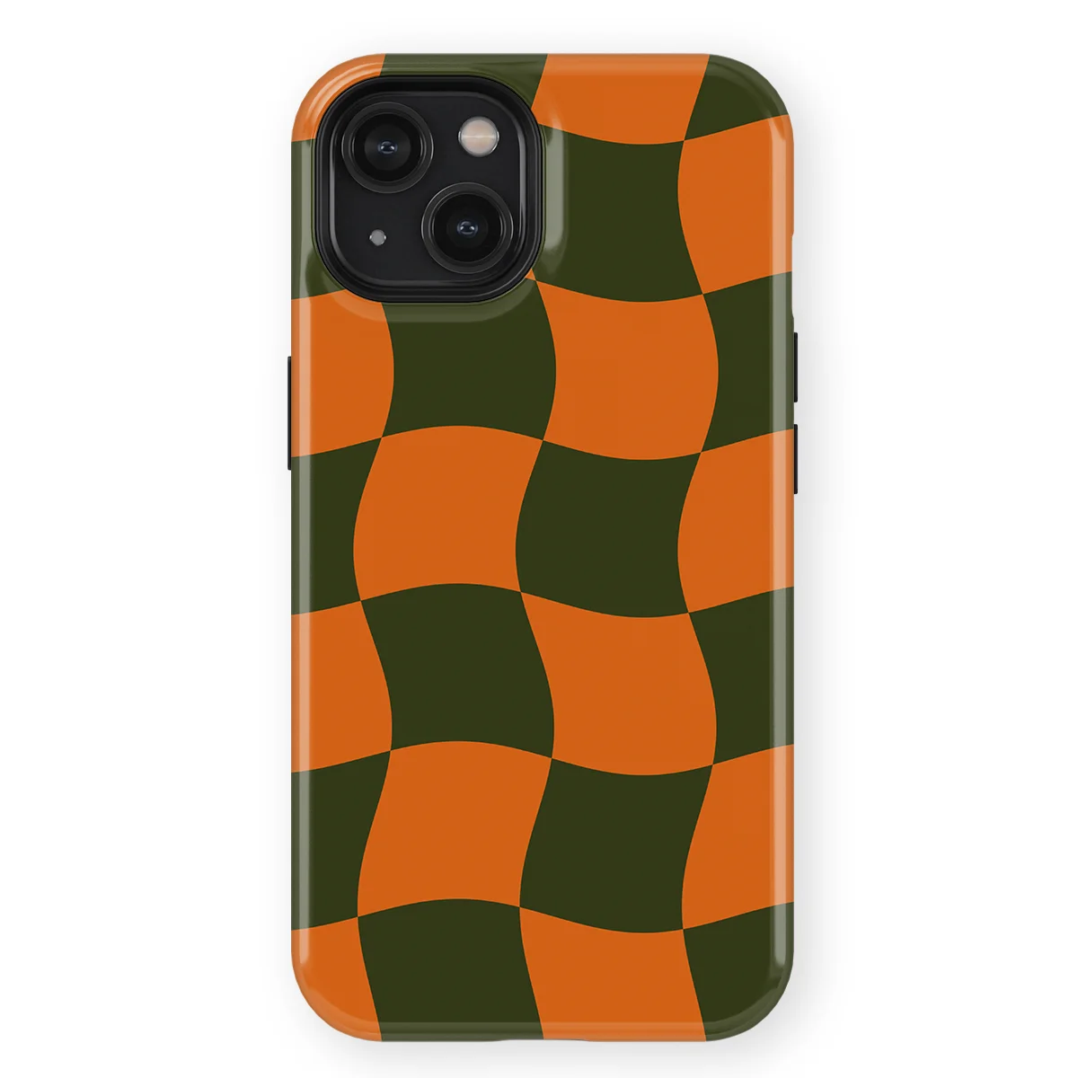 Checkered Warp - Pumpkin Pulse - Orange/Green/Multicolor case for iPhone 15 - Image 1