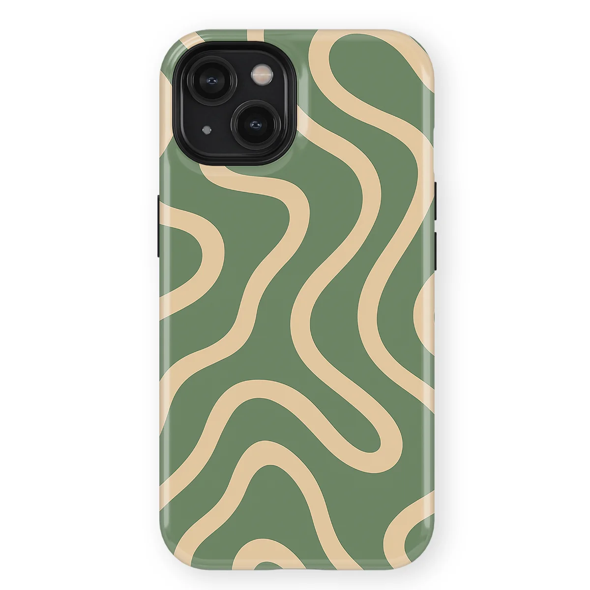 Curvy Lines - Olive Drift - Green/Beige case for iPhone 15 - Image 1