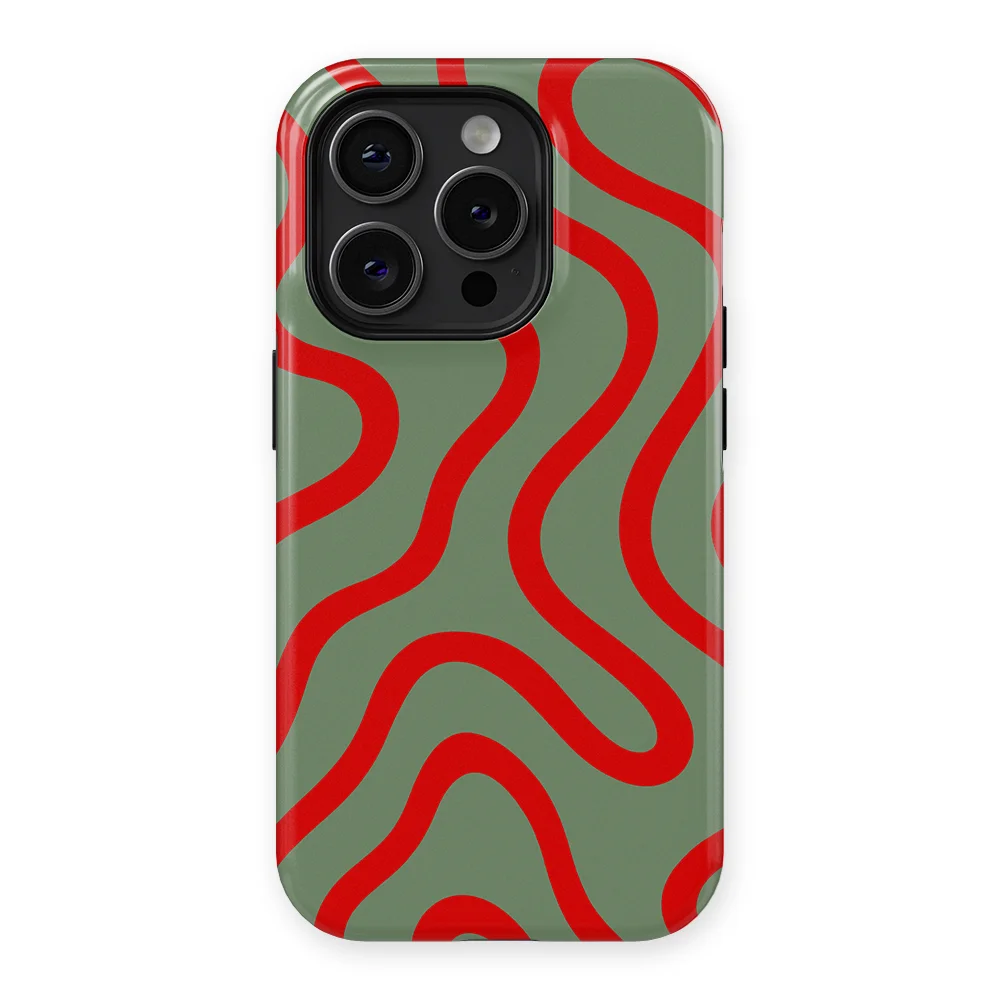 Curvy Lines - Crimson Terrain - Green/Red for iPhone 15 Pro Max