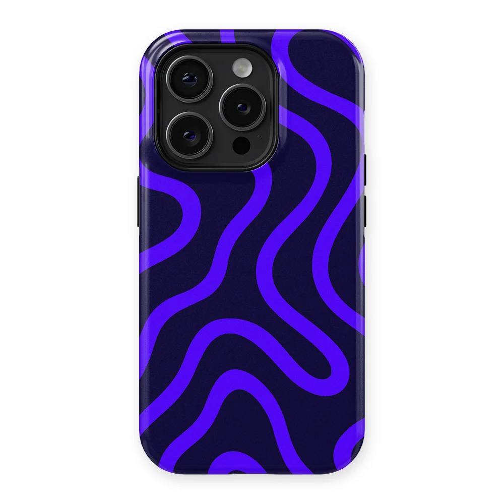 Curvy Lines - Electric Dusk - Black/Blue case for iPhone 15 Pro Max - Image 1