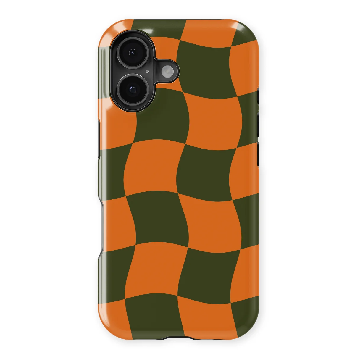 Checkered Warp - Pumpkin Pulse - Orange/Green/Multicolor case for iPhone 16 - Image 1