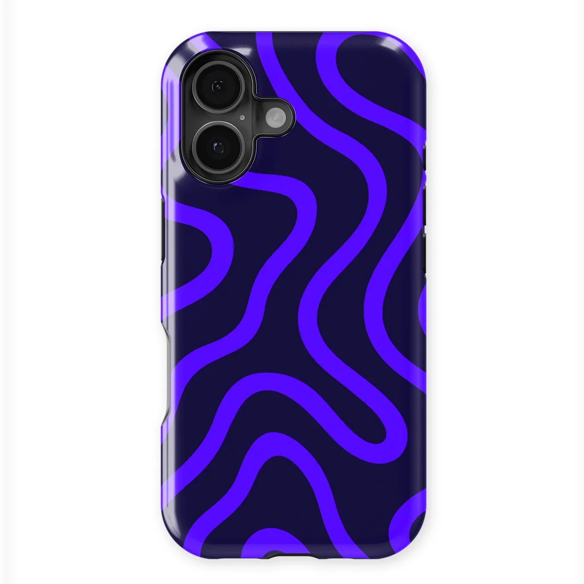 Curvy Lines - Electric Dusk - Black/Blue case for iPhone 16 - Image 1