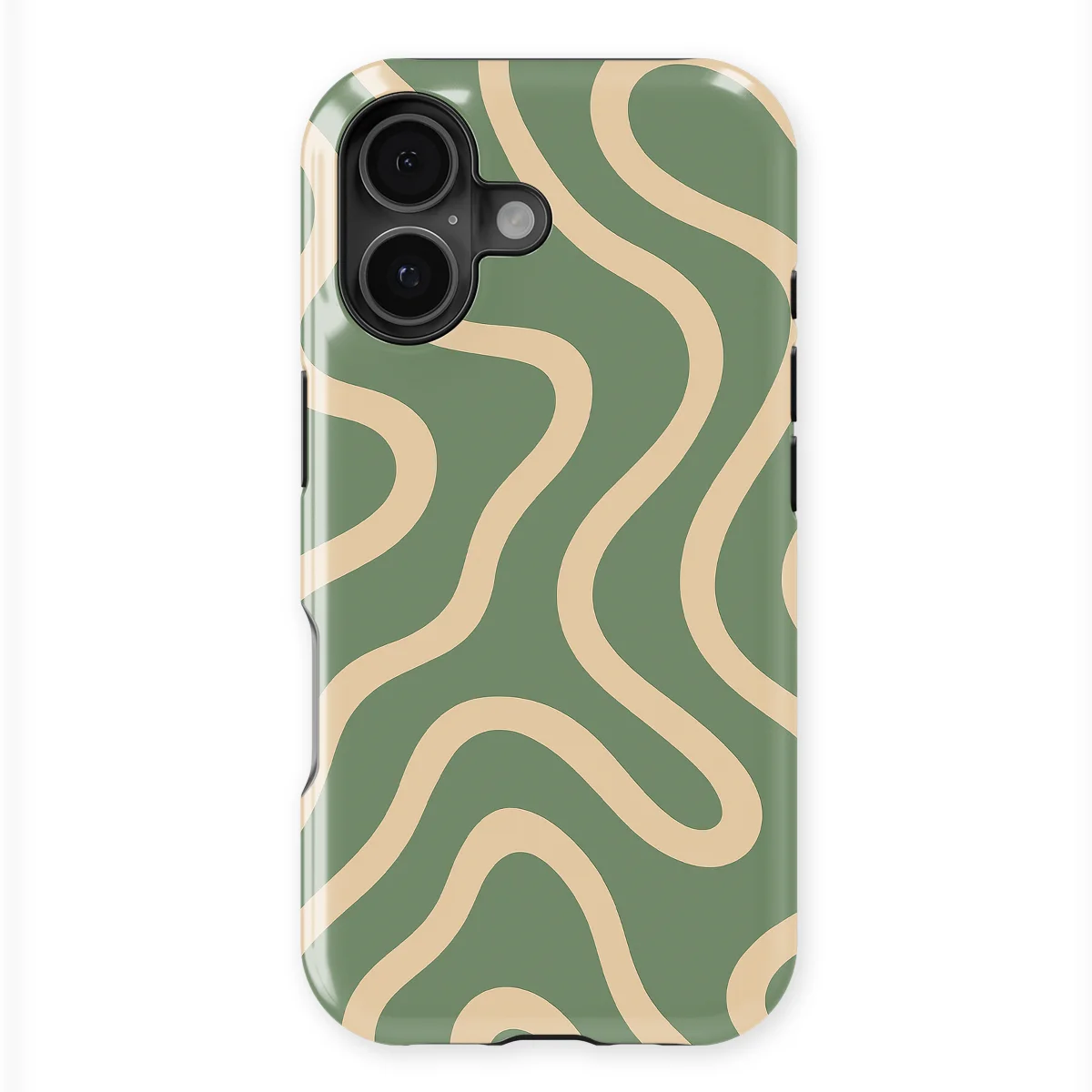 Curvy Lines - Olive Drift - Green/Beige case for iPhone 16 - Image 1