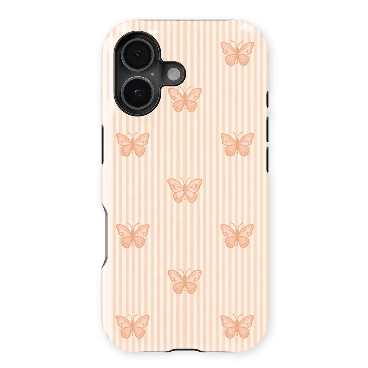 Happy Stripes - Blush Butterfly - Brown case for iPhone 16 - Image 1