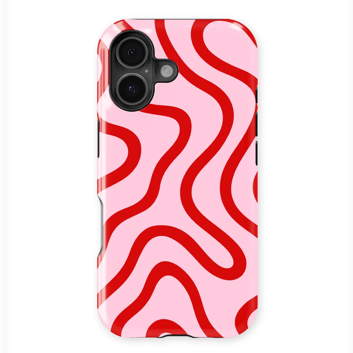 Curvy Lines - Lolly Loop - Pink/Red case for iPhone 16 Plus - Image 1