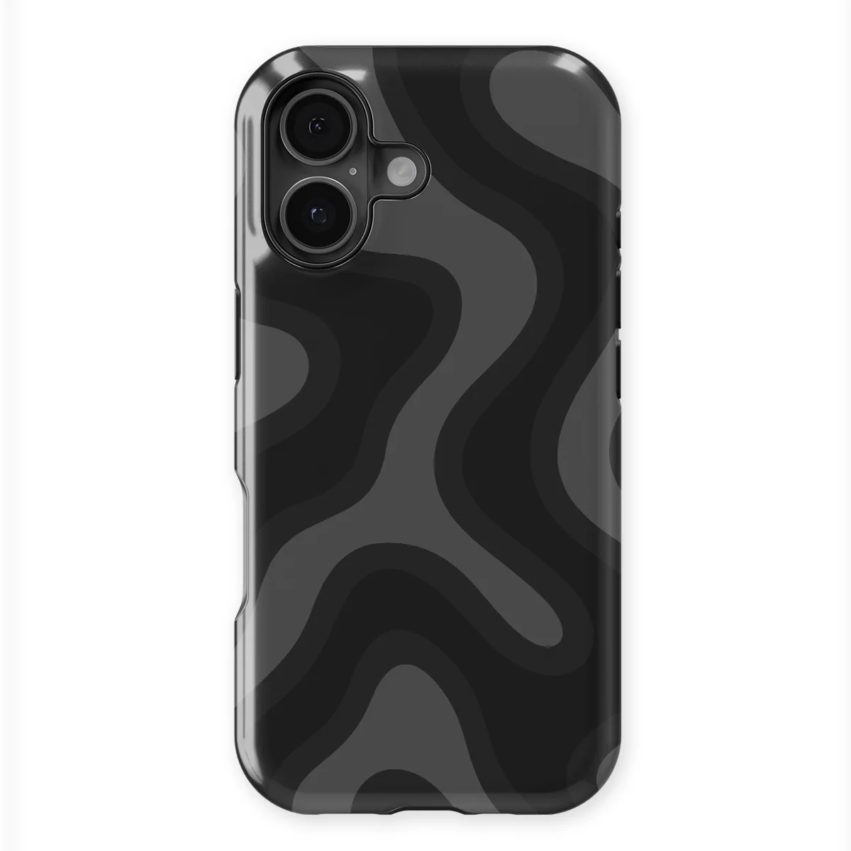 Curvy Lines - Onyx Flow - Black/Grey case for iPhone 16 Plus - Image 1