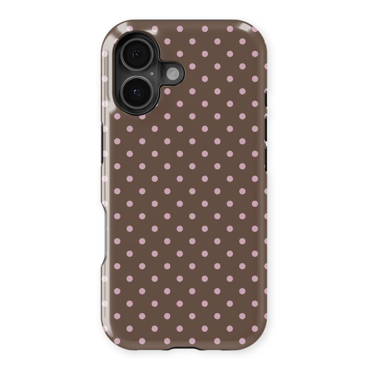 Polka Dots - Choco Blush - Brown/Pink case for iPhone 16 Plus - Image 1