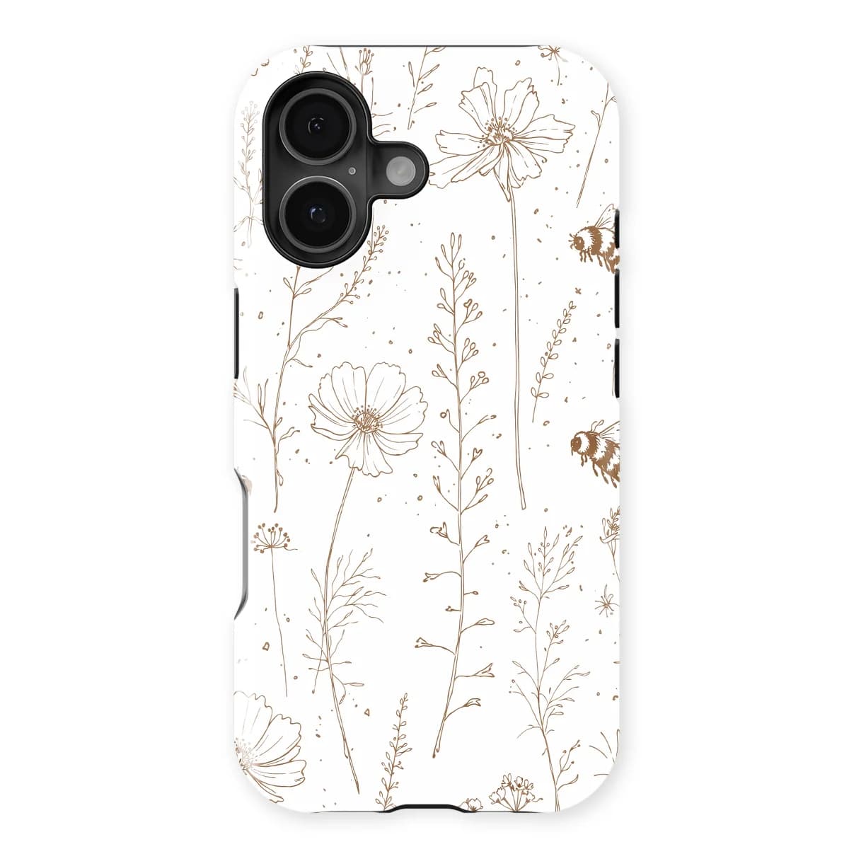 Watercolor Flowers - Meadow Sketch - Brown/White for iPhone 16 Plus