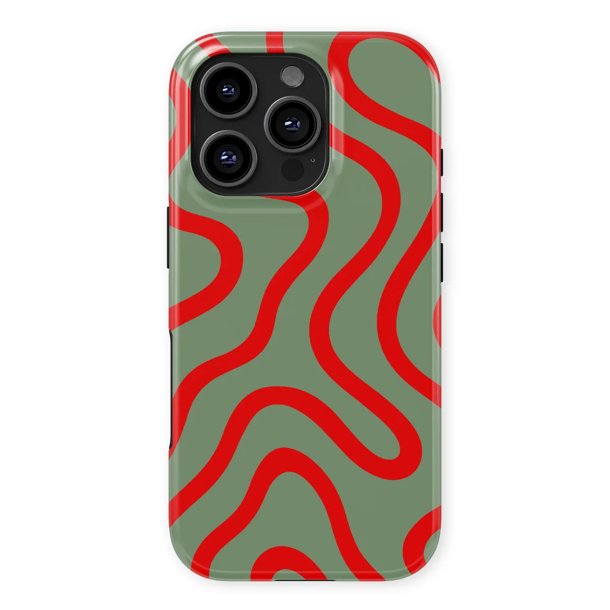Curvy Lines - Crimson Terrain - Green/Red case for iPhone 16 Pro Max - Image 1