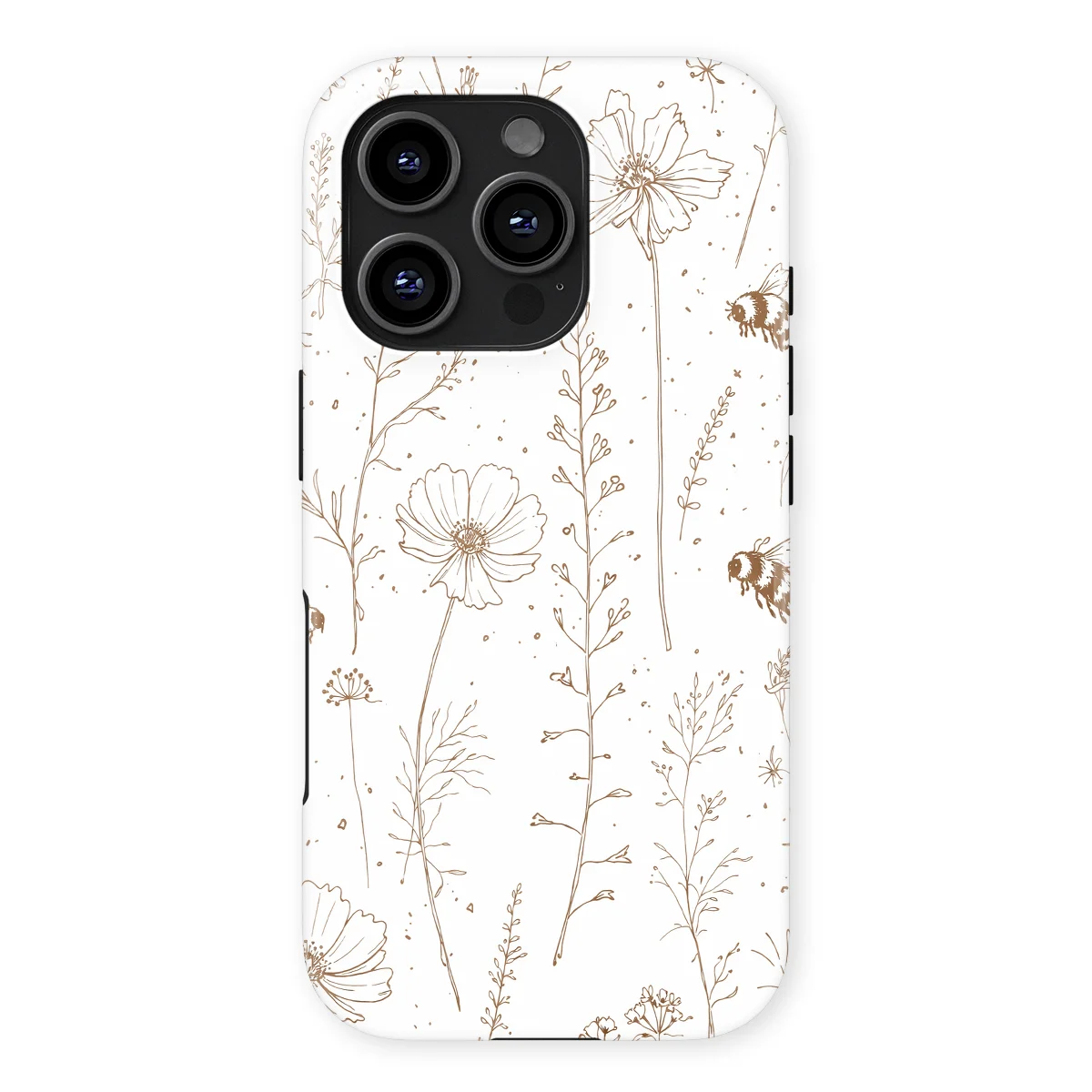 Watercolor Flowers - Meadow Sketch - Brown/White case for iPhone 16 Pro Max - Image 1