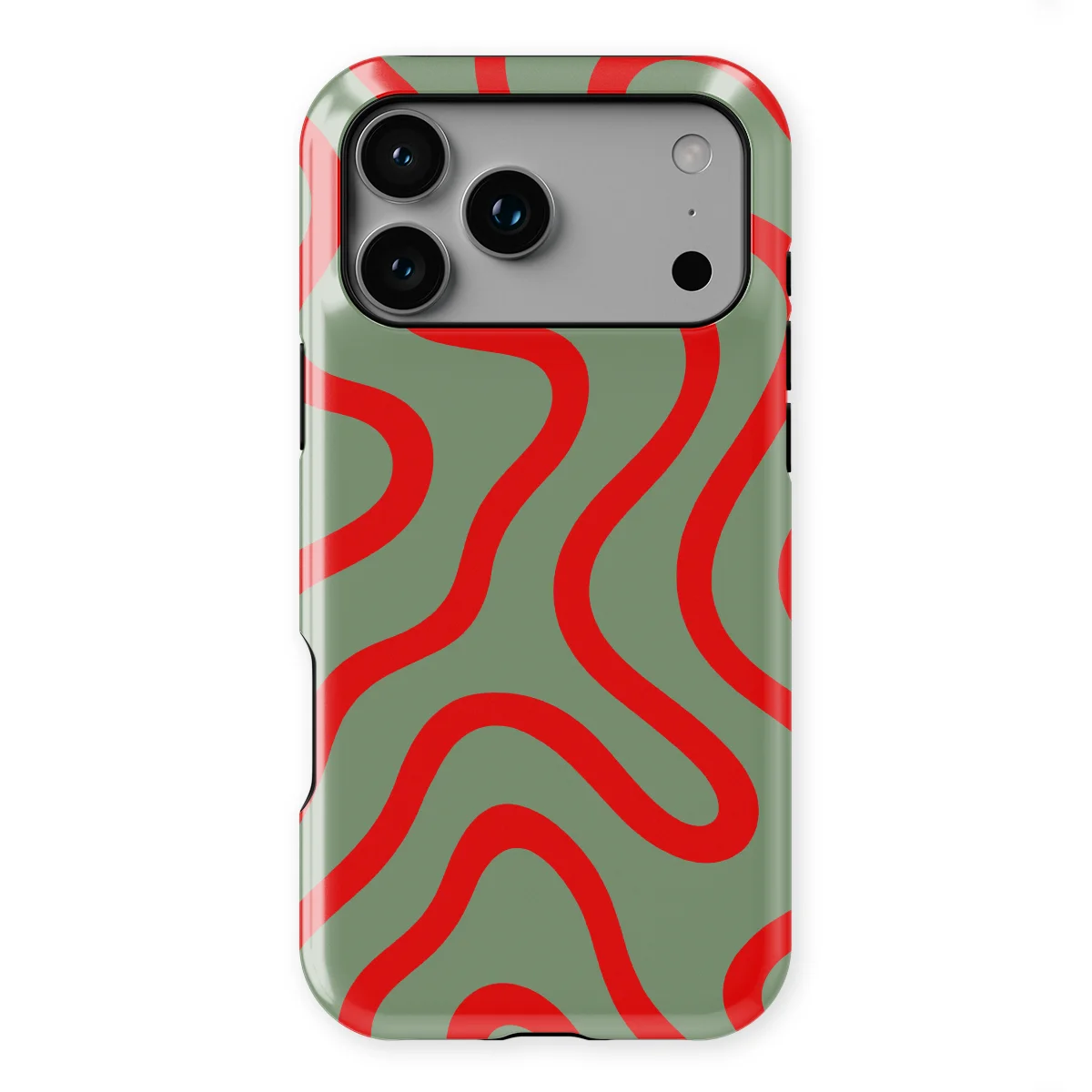 Curvy Lines - Crimson Terrain - Green/Red case for iPhone 17 Pro Max - Image 1