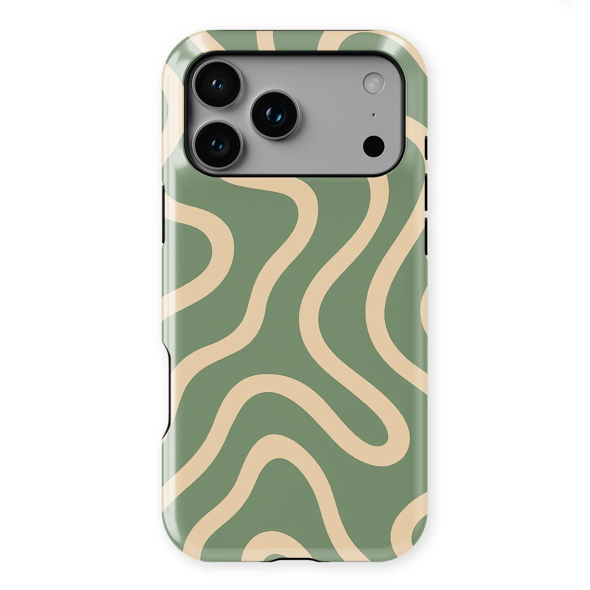 Curvy Lines - Olive Drift - Green/Beige for iPhone 17 Pro Max