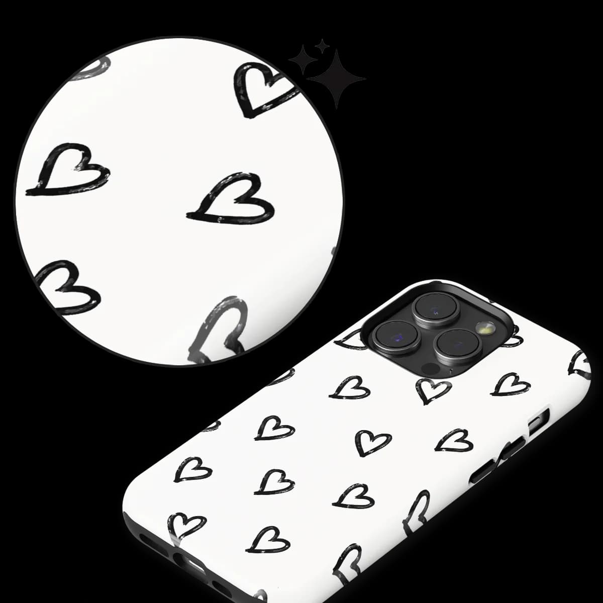 Little Love - Mono Hearts - White/Black/Multicolor for iPhone 15 Pro Max