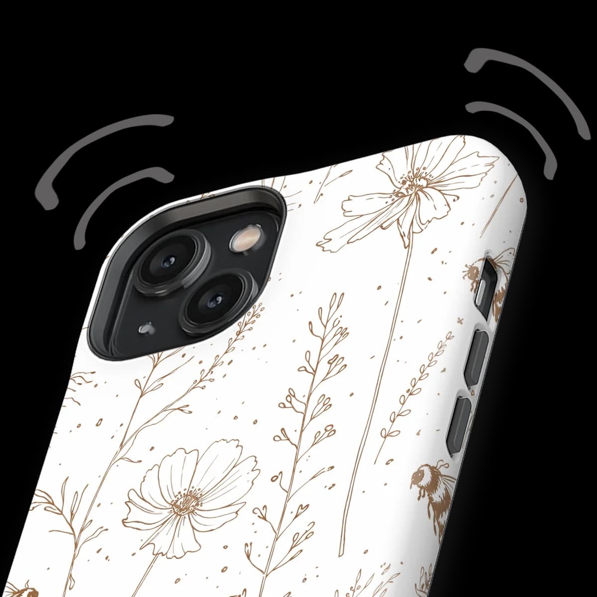 Watercolor Flowers - Meadow Sketch - Brown/White for iPhone 14