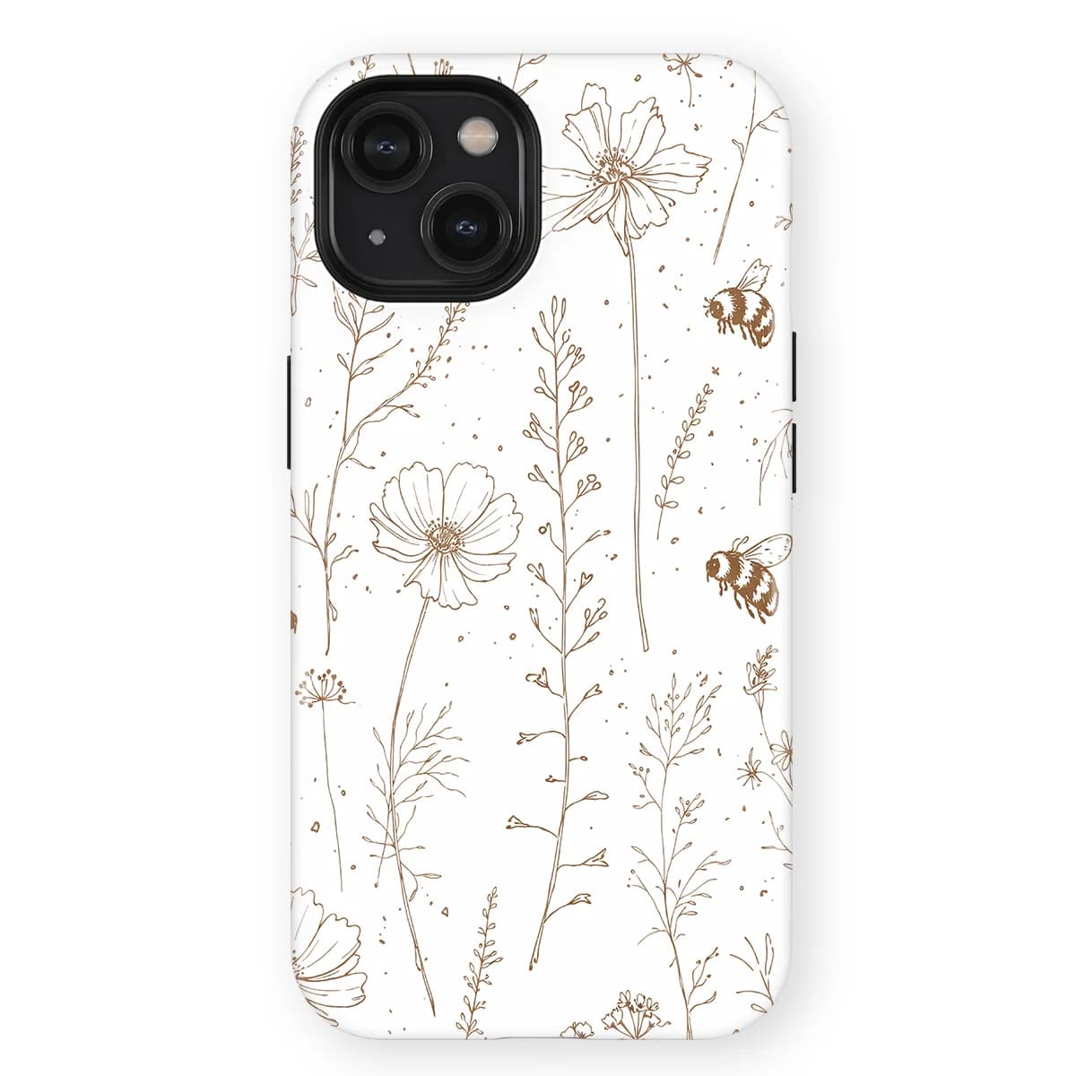 Watercolor Flowers - Meadow Sketch - Brown/White for iPhone 15