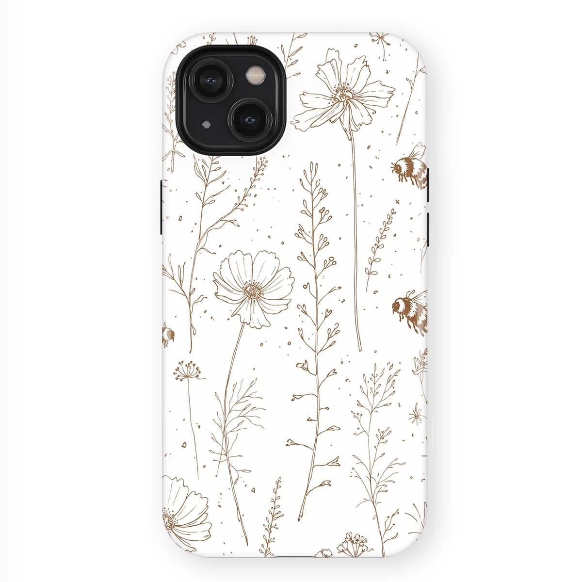 Watercolor Flowers - Meadow Sketch - Brown/White for iPhone 15 Plus