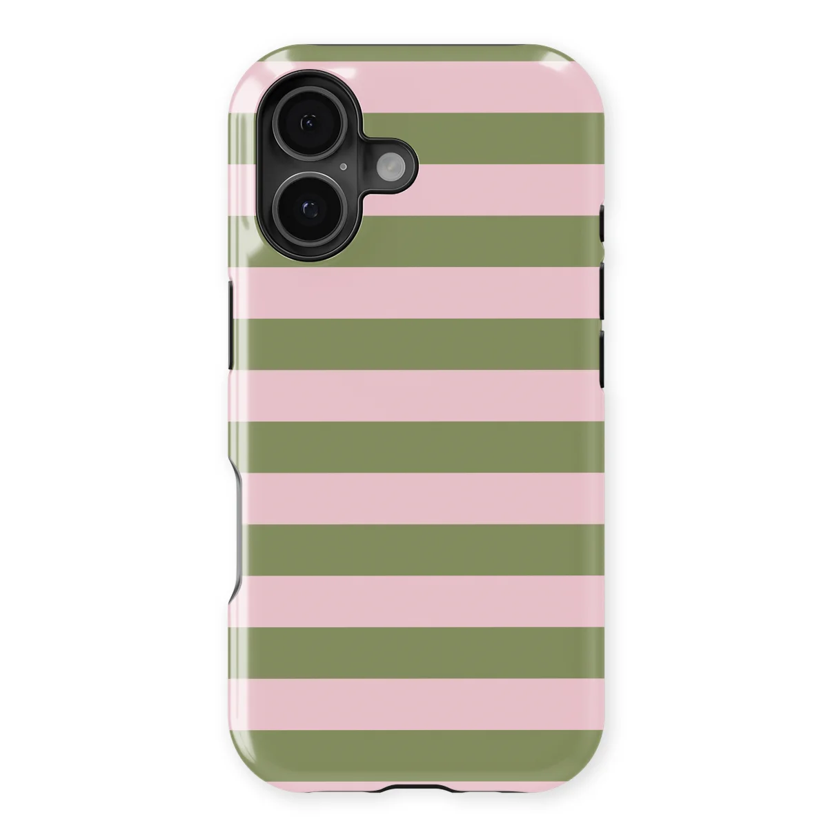 Studio Stripes - Olive Blush - Pink/Green/Multicolor case for iPhone 16 Plus - Image 1
