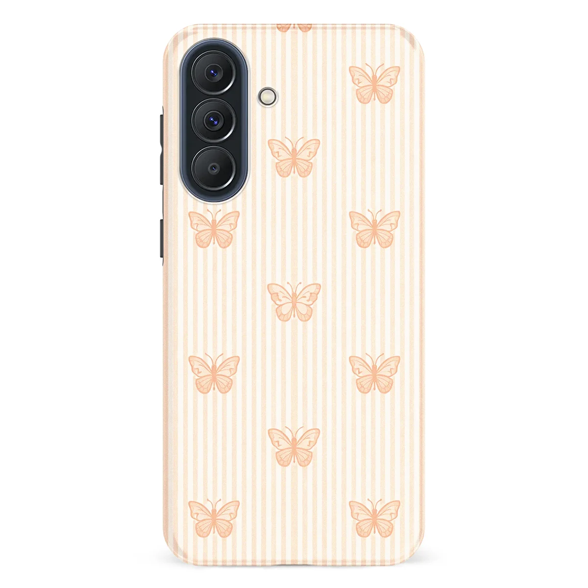 Happy Stripes - Blush Butterfly - Brown case for Galaxy A57 - Image 1