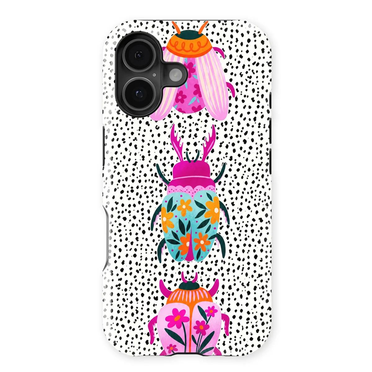 Bugs Life - Beetle Bloom - Black/White/Multicolor case for iPhone 16 - Image 1